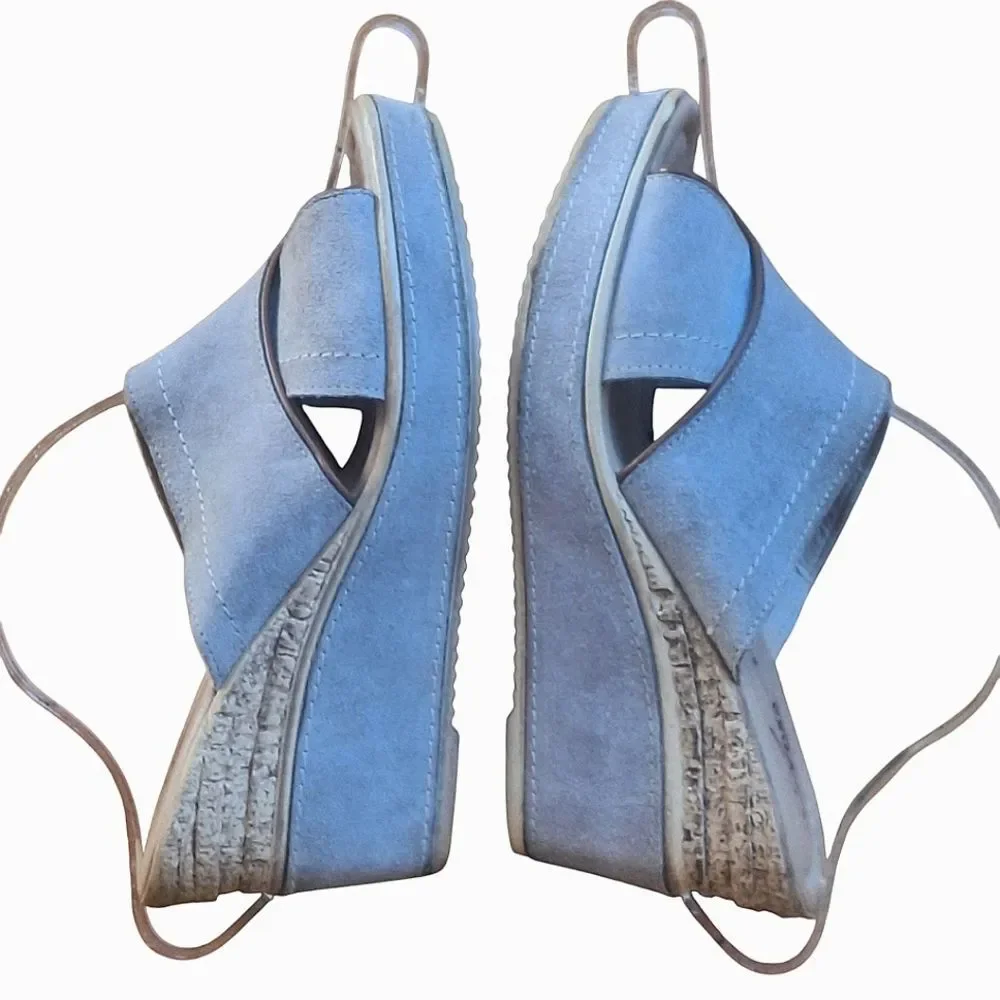 AZURA Italy Cork Wedge Sandals Criss-Cross Slides Finest Italian Leather Cushy